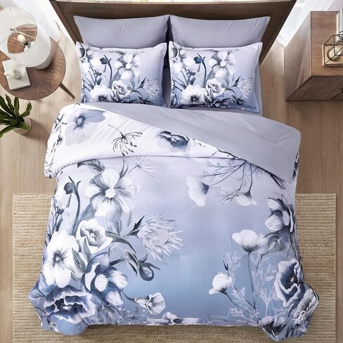 Luxudecor Floral Comforter Set Twin Size 5 Piece, Purple Flower Bed in a Bag, Elegant Floral Comforter with Sheet Set, Soft Microfiber Bedding Set for All Season (Purple, 68"x86") in Saudi Arabia