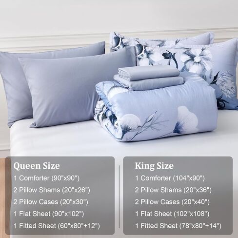 Luxudecor Floral Comforter Set Twin Size 5 Piece, Purple Flower Bed in a Bag, Elegant Floral Comforter with Sheet Set, Soft Microfiber Bedding Set for All Season (Purple, 68"x86") in Saudi Arabia