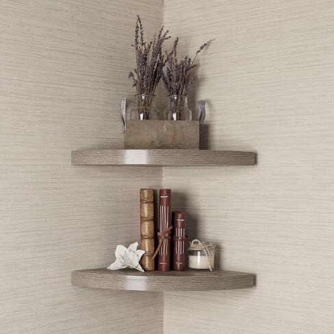 Danya B. Small Floating Wall Mount Laminate Corner Radial Accent Shelves (Set of 2) (Black) in Saudi Arabia