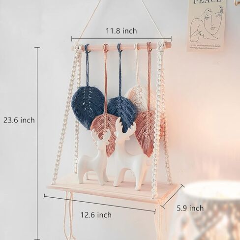 رف معلق على الحائط من ييشويل، رف ديكور نباتات بوهو مع حبل منسوج مصنوع يدويا لديكور المنزل، رفوف تخزين عائمة للعرض الداخلي، رف خشبي معلق للنباتات والصور in Kuwait