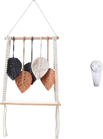 رف معلق على الحائط من ييشويل، رف ديكور نباتات بوهو مع حبل منسوج مصنوع يدويا لديكور المنزل، رفوف تخزين عائمة للعرض الداخلي، رف خشبي معلق للنباتات والصور in Kuwait