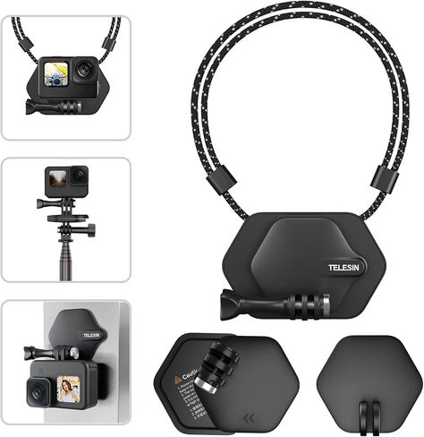 TELESIN 360 Magnetic Mount Chest Mount with Neck Strap Necklace Lanyard Body Accessories for GoPro Max Hero 11 10 9 8 7 Insta360 X3 GO3 DJI Action 3 4 in Saudi Arabia