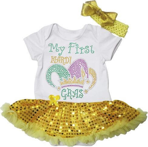 فستان أطفال بقبعة مهرج من Petitebella أحجار الراين My First Mardi Gras Nb-18m in Saudi Arabia