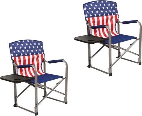 Kamp-Rite AFC101 Outdoor Tailgating Camping Outdoor Indoor Folding Portable Compact Directors Chair with Side Table, USA Flag (2 Pack) in Kuwait