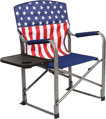 Kamp-Rite AFC101 Outdoor Tailgating Camping Outdoor Indoor Folding Portable Compact Directors Chair with Side Table, USA Flag (2 Pack) in Kuwait