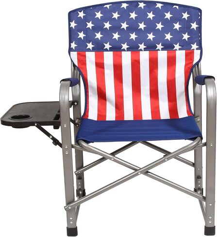 Kamp-Rite AFC101 Outdoor Tailgating Camping Outdoor Indoor Folding Portable Compact Directors Chair with Side Table, USA Flag (2 Pack) in Kuwait