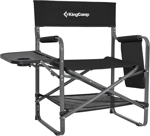 KingCamp Padded Outdoor Folding Director Chair with Side Table, Integrated Cupholder, and Pockets for Camping, Sporting Events, and Picnics, Black in Saudi Arabia