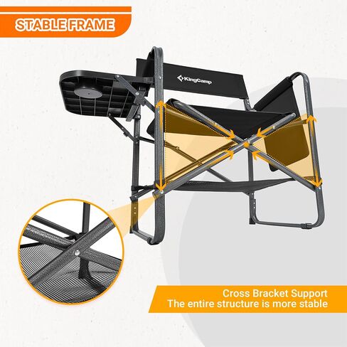 KingCamp Padded Outdoor Folding Director Chair with Side Table, Integrated Cupholder, and Pockets for Camping, Sporting Events, and Picnics, Black in Saudi Arabia