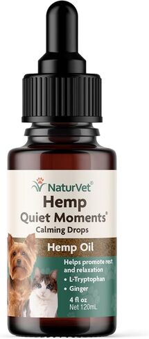 NaturVet - قطرات مهدئة للحظات هادئة من القنب - 118 مل - معززة بزيت بذور القنب والتريبتوفان والزنجبيل - تساعد على تقليل التوتر وتعزيز الاسترخاء - للكلاب والقطط in Kuwait
