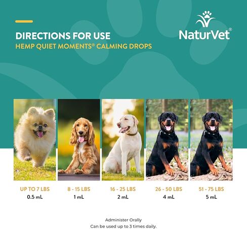 NaturVet - قطرات مهدئة للحظات هادئة من القنب - 118 مل - معززة بزيت بذور القنب والتريبتوفان والزنجبيل - تساعد على تقليل التوتر وتعزيز الاسترخاء - للكلاب والقطط in Kuwait