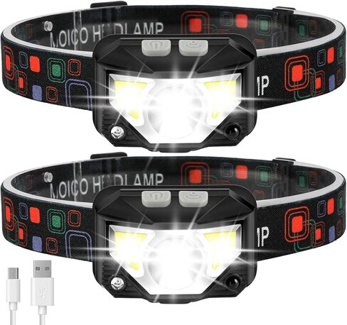 MOICO Headlamp Rechargeable,1100 Lumen Super Bright LED Head Lamp Flashlight with White Red Light, 2 Pack Motion Sensor Waterproof Head Lights, 8 Mode Headlight for Outdoor Camping Fishing Running in Kuwait
