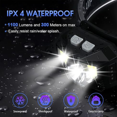 MOICO Headlamp Rechargeable,1100 Lumen Super Bright LED Head Lamp Flashlight with White Red Light, 2 Pack Motion Sensor Waterproof Head Lights, 8 Mode Headlight for Outdoor Camping Fishing Running in Kuwait