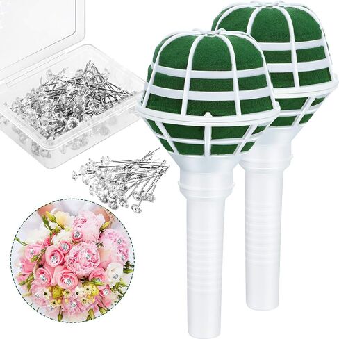 Bride Flower Bouquet Holder Wedding Bridal Bouquet Holder Foam Floral Handle Bouquet Holder Large for Bride Faux Flowers, Handheld Flowers Decoration with 50 Pieces Flower Bouquet Pins in Kuwait