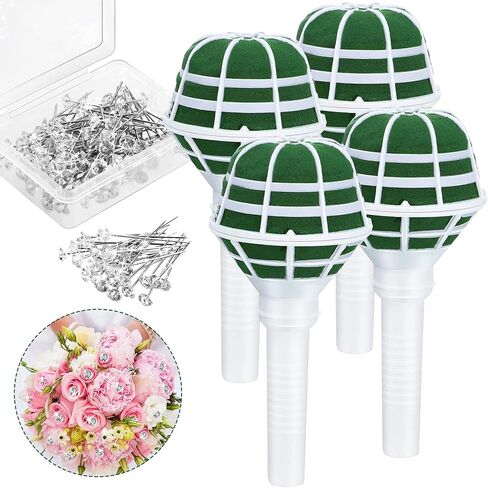 Bride Flower Bouquet Holder Wedding Bridal Bouquet Holder Foam Floral Handle Bouquet Holder Large for Bride Faux Flowers, Handheld Flowers Decoration with 50 Pieces Flower Bouquet Pins in Kuwait