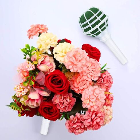 Bride Flower Bouquet Holder Wedding Bridal Bouquet Holder Foam Floral Handle Bouquet Holder Large for Bride Faux Flowers, Handheld Flowers Decoration with 50 Pieces Flower Bouquet Pins in Kuwait