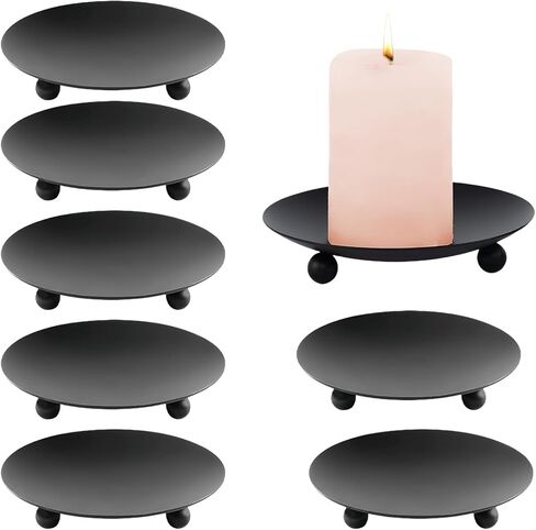 Iron Plate Candle Holder Metal Saucer Style Candle Holder Round Iron Pillar Candle Plate for Pillar, Candle, Scented, Decorative Iron Plate Candle Holder for Home Wedding Dinning Party Black 8 Pcs in Kuwait