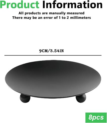 Iron Plate Candle Holder Metal Saucer Style Candle Holder Round Iron Pillar Candle Plate for Pillar, Candle, Scented, Decorative Iron Plate Candle Holder for Home Wedding Dinning Party Black 8 Pcs in Kuwait