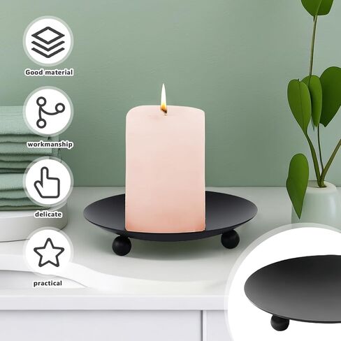 Iron Plate Candle Holder Metal Saucer Style Candle Holder Round Iron Pillar Candle Plate for Pillar, Candle, Scented, Decorative Iron Plate Candle Holder for Home Wedding Dinning Party Black 8 Pcs in Kuwait