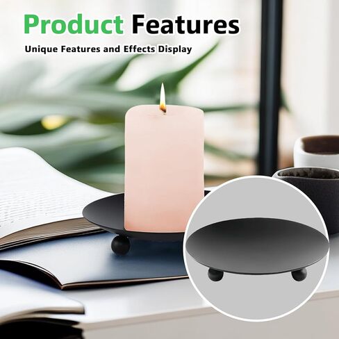 Iron Plate Candle Holder Metal Saucer Style Candle Holder Round Iron Pillar Candle Plate for Pillar, Candle, Scented, Decorative Iron Plate Candle Holder for Home Wedding Dinning Party Black 8 Pcs in Kuwait