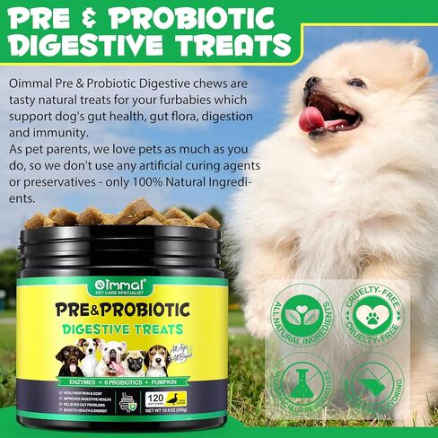 Dog Probiotics Chews, 120 Count Soft Probiotics Chews for Dogs, Support Immune, Healthier Skin & Coat, Allergy Itch Relief, Reduce Diarrhea, Improves Digestive Health, Relieves Gut, Boosts Energy in Kuwait