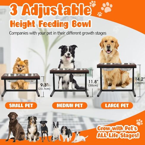 وعاء طعام مرتفع للكلاب من بيتكومو، 3 ارتفاعات قابلة للتعديل مع وعاء طعام مرتفع مزدوج من الستانلس ستيل للكلاب والقطط - MK1098A in Kuwait
