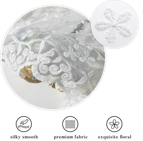 WUBODTI White Lace Sheer Curtains 63 Inch Length, Floral Embroidered Tulle Window Sheers for Bedroom Living Room Decor, Luxury Aesthetic Transparentes Short Curtain Panels for Nursery,Girls Room in Saudi Arabia