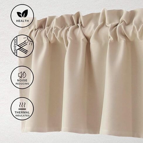 Hiasan Valance Curtains for Kitchen Blackout Thermal Insulated Solid Window Curtain Valance, Beige, 60 x 18 Inches, 1 Panel in Kuwait