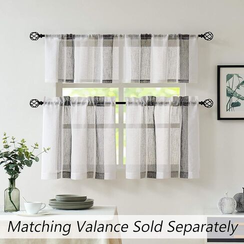 سنترال بارك أبيض وأسود نافذة المطبخ الستار طبقات عمودي شريط شير بوكل الكتان نافذة الستار، غرفة المعيشة ديكور قضيب جيب ريفي المعيشة 2 لوحات (28 "ث × 24" ل) in Kuwait