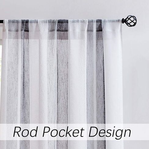 سنترال بارك أبيض وأسود نافذة المطبخ الستار طبقات عمودي شريط شير بوكل الكتان نافذة الستار، غرفة المعيشة ديكور قضيب جيب ريفي المعيشة 2 لوحات (28 "ث × 24" ل) in Kuwait