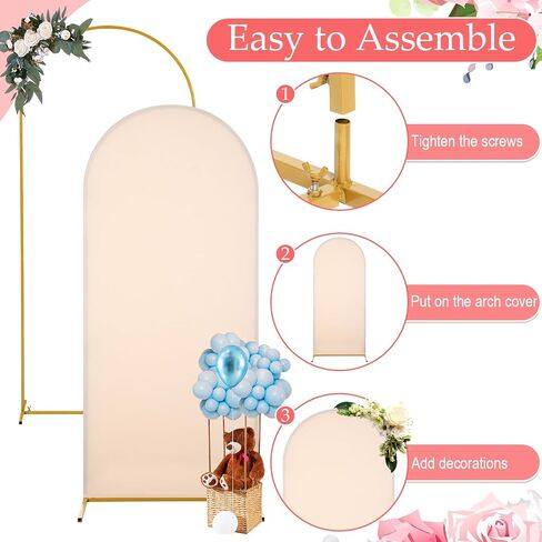 Gisafai 2 Pcs Metal Arch Backdrop Stand and Arch Backdrop Cover 6ft/ 6.6ft/ 7.2ft Wedding Arch Frame Stand with Spandex Arch Cover for Wedding Birthday Party(Gold Stand, Beige Cover, 6.6 Ft) in Saudi Arabia