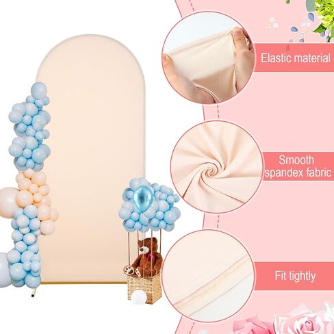 Gisafai 2 Pcs Metal Arch Backdrop Stand and Arch Backdrop Cover 6ft/ 6.6ft/ 7.2ft Wedding Arch Frame Stand with Spandex Arch Cover for Wedding Birthday Party(Gold Stand, Beige Cover, 6.6 Ft) in Saudi Arabia