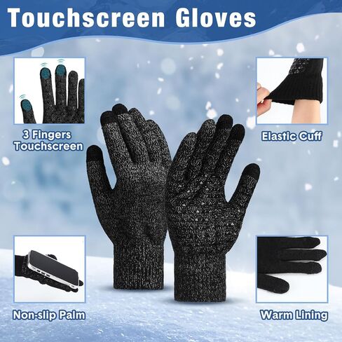 Zhanmai 12 Pcs Winter Warm Hat and Gloves Set Slouchy Knit Beanie Hat Touch Screen Thermal Gloves Warm Skull Cap for Men Women Ski Hike Outdoor Indoor, Black, Dark Grey, Light Grey, Coffee, Blue and in Saudi Arabia