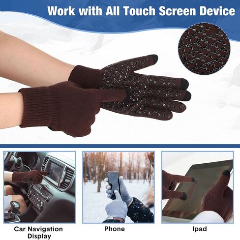 Zhanmai 12 Pcs Winter Warm Hat and Gloves Set Slouchy Knit Beanie Hat Touch Screen Thermal Gloves Warm Skull Cap for Men Women Ski Hike Outdoor Indoor, Black, Dark Grey, Light Grey, Coffee, Blue and in Saudi Arabia