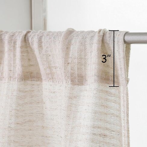 Valea Home Waffle الكتان الستارة للمطبخ ريفي مزرعة نافذة الخام الستار الستائر طول 18 بوصة لغرفة المعيشة الحمام، الطبيعية، 1 لوحة in Kuwait