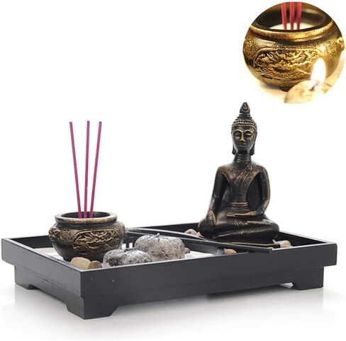 ديكور بوذا الروحي، ديكور حديقة زن لسطح الطاولة مع مبخرة احجار رمال بوذا، مجموعة تمثال تامل سلمي لديكور المنزل، هدية للاسترخاء in Kuwait