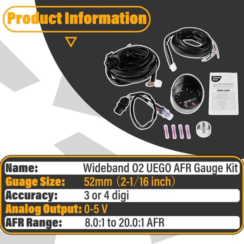 مقياس نسبة الهواء/الوقود UEGO واسع النطاق من سلسلة X 52 مم (2-1/16 بوصة) مع مستشعر LSU 4.9، مقياس تحكم رقمي AFR مطور، مجموعة مستشعر التحكم O2 عريض النطاق | 0-5 فولت وإخراج RS232، استبدال # 30-0300 in Kuwait