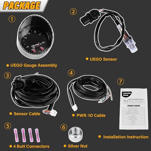 مقياس نسبة الهواء/الوقود UEGO واسع النطاق من سلسلة X 52 مم (2-1/16 بوصة) مع مستشعر LSU 4.9، مقياس تحكم رقمي AFR مطور، مجموعة مستشعر التحكم O2 عريض النطاق | 0-5 فولت وإخراج RS232، استبدال # 30-0300 in Kuwait