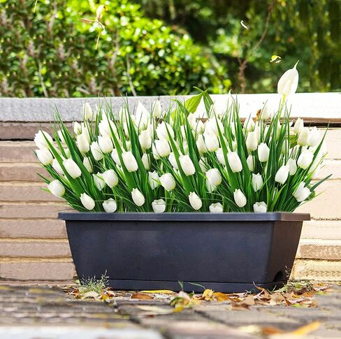 8 Bundles Outdoor Artificial Tulips Fake Flowers UV Resistant Faux Plastic Greenery Shrubs Plants for Home Outside Garden Porch Window Farmhouse Decor (Blue) in Saudi Arabia