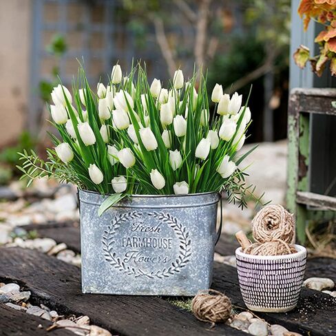 8 Bundles Outdoor Artificial Tulips Fake Flowers UV Resistant Faux Plastic Greenery Shrubs Plants for Home Outside Garden Porch Window Farmhouse Decor (Blue) in Saudi Arabia