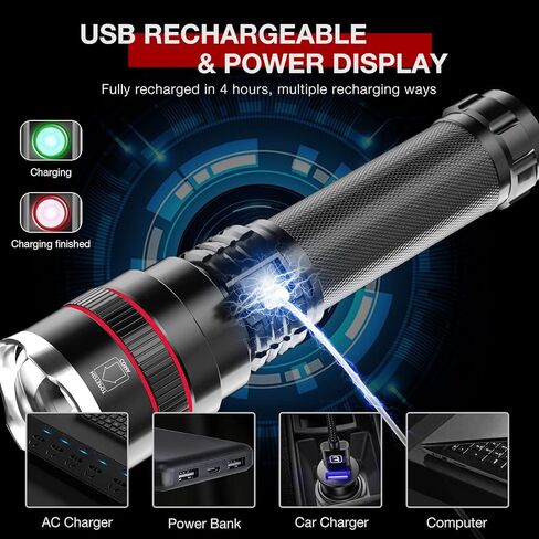 مصباح يدوي من WARSUN عالي اللومن قابل لإعادة الشحن من 2 عبوة من مصباح يدوي تكتيكي 7100 لومن فائق السطوع ضوء عالي الطاقة قابل للتكبير التخييم للطوارئ in Kuwait