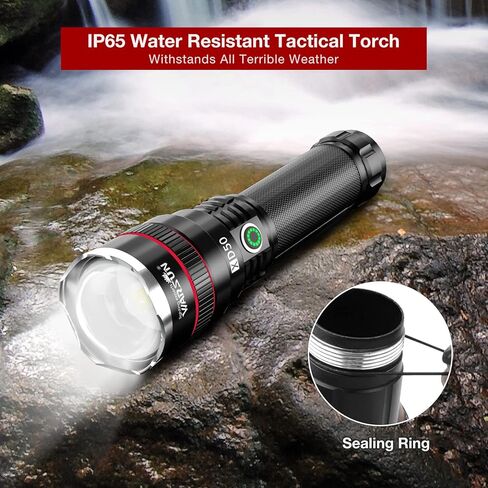 مصباح يدوي من WARSUN عالي اللومن قابل لإعادة الشحن من 2 عبوة من مصباح يدوي تكتيكي 7100 لومن فائق السطوع ضوء عالي الطاقة قابل للتكبير التخييم للطوارئ in Kuwait