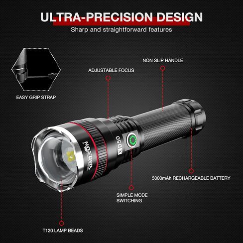 مصباح يدوي من WARSUN عالي اللومن قابل لإعادة الشحن من 2 عبوة من مصباح يدوي تكتيكي 7100 لومن فائق السطوع ضوء عالي الطاقة قابل للتكبير التخييم للطوارئ in Kuwait