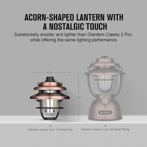 OLIGHT Olantern Classic Mini LED Camping Lantern، مصباح يدوي خفيف الوزن قابل لإعادة الشحن 300 لومن مع مصادر إضاءة مزدوجة، مصباح تخييم محمول للإعصار والطوارئ والمشي لمسافات طويلة (أسود) in Saudi Arabia