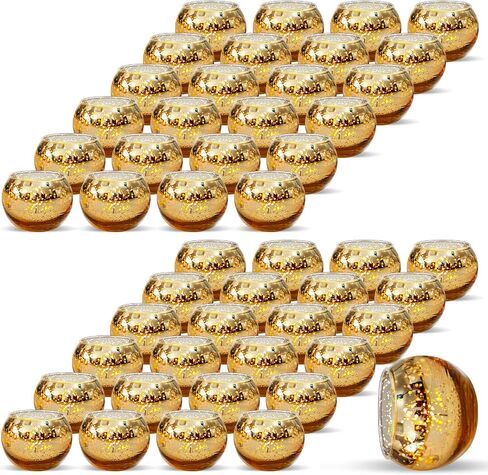 Zhehao 48 Pcs Gold Votive Candle Holders, Mercury Glass Candle Holder, Round Gold Tealight Candle Holder, Gold Centerpiece for Table, Wedding, Birthday, Anniversary, Parties, and Holiday Decorations in Saudi Arabia