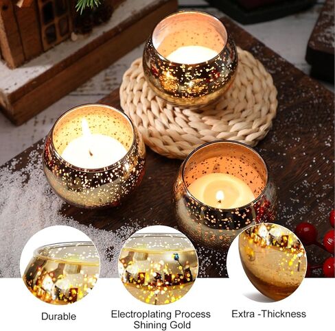 Zhehao 48 Pcs Gold Votive Candle Holders, Mercury Glass Candle Holder, Round Gold Tealight Candle Holder, Gold Centerpiece for Table, Wedding, Birthday, Anniversary, Parties, and Holiday Decorations in Saudi Arabia
