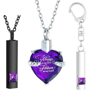 3 Pcs Urn Necklace For Human Ashes Cremation Jewelry Stainless Steel ashes Necklace For Men Women Pet, Keychain, Zircon Crystal Heart Pendant