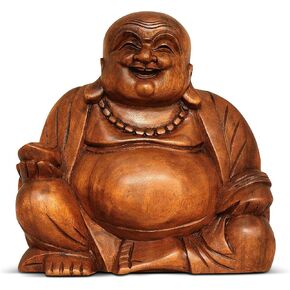 G6 Collection 4.5" Mini Wooden Laughing Happy Buddha Statue Hand Carved Smiling Sitting Sculpture Handmade Figurine Decorative Home Decor Accent Handcrafted Art Happy Buddha (4.5" Mini) in Kuwait