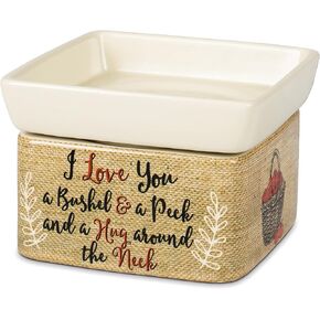 Elanze Designs I Love You A Bushel and A Peck Burlap Apples Stoneware 2 in 1 Jar Candle and Wax Tart Oil Warmer