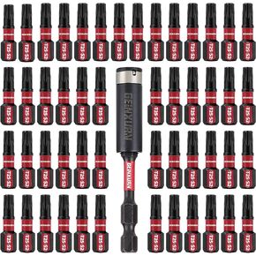 50 Pieces T25 2 In. Impact Tough Magnetic #25 Torx Head Power Bits, S2 Alloy Steel T25 Screwdriver Bits Set with 1Pcs Impact Bit Holder in Saudi Arabia