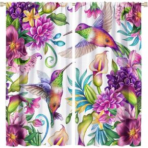 Kazynee Flower Hummingbird Blackout Curtains for Bedroom,Cute Watercolor Spring Garden Colorful Floral Plant Window Drapes Rod Pocket 2 Panels 63L x 21W in Kuwait